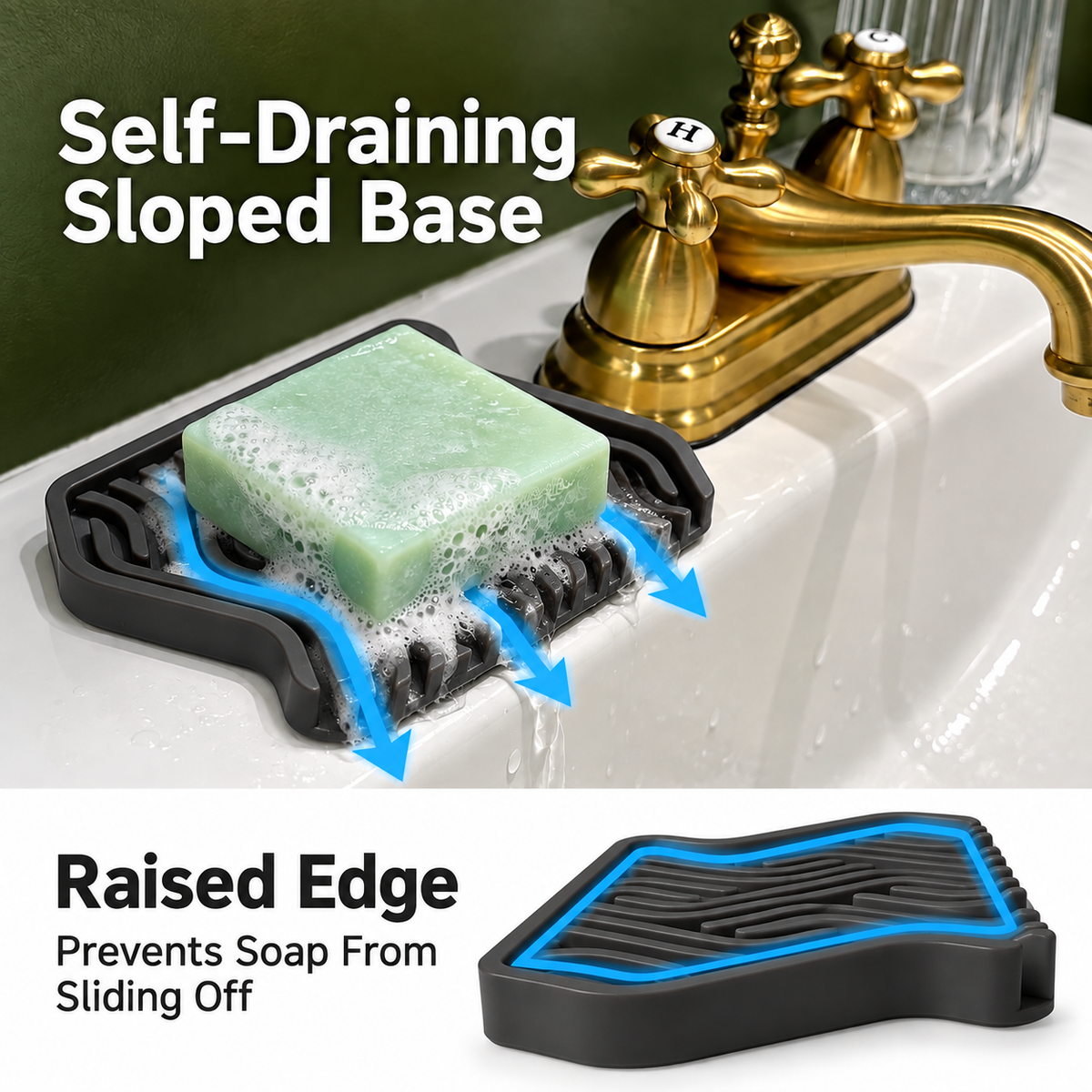 Premium Self-Draining Soap Dish - Charcoal Grey